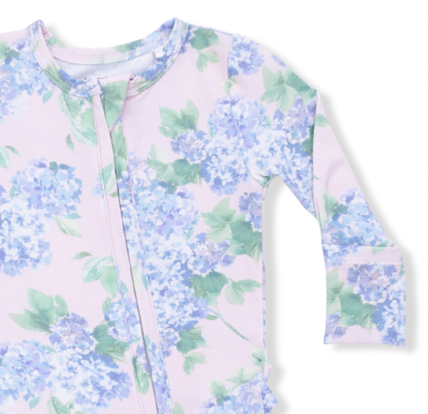 Hydrangeas 2 Way Ruffle Back Zipper Footie