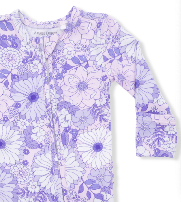 Lacy Lavender Floral 2 Way Ruffle Back Zipper Footie