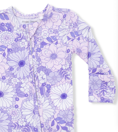 Lacy Lavender Floral 2 Way Ruffle Back Zipper Footie