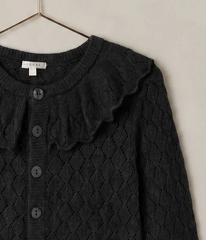 RUFFLE CARDIGAN SWEATER (BLACK)