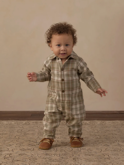 COLLARED BABY JUMPSUIT (OLIVE DOBBY PLAID)
