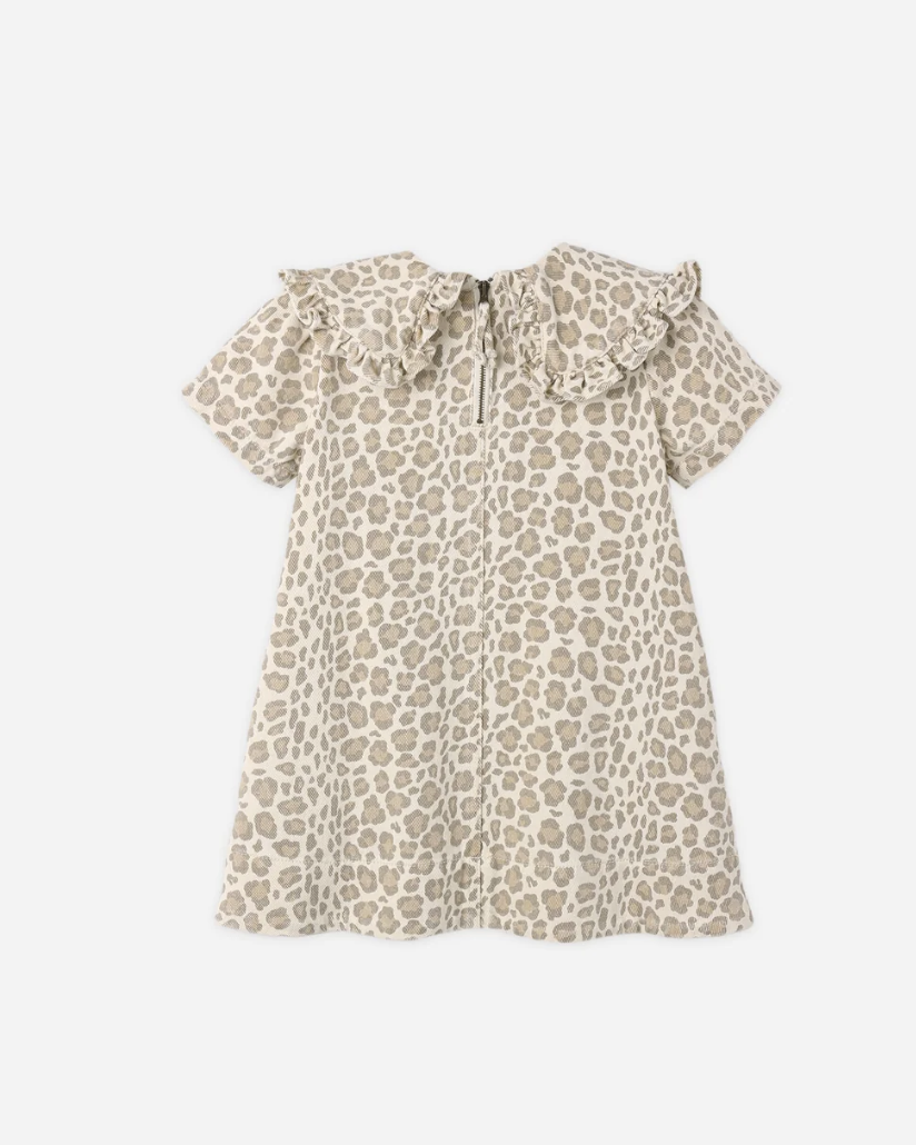 COLLARED DENIM MINI DRESS (LEOPARD)