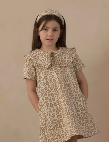 COLLARED DENIM MINI DRESS (LEOPARD)