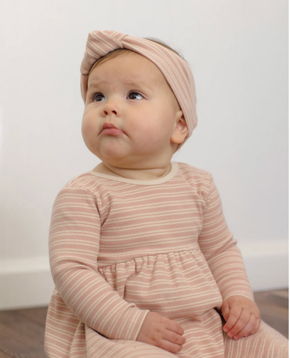 RIBBED KNOTTED HEADBAND (DUSTY ROSE MICROSTRIPE)