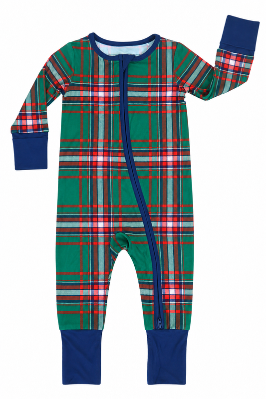 Zipper Romper (Christmas Green Plaid)