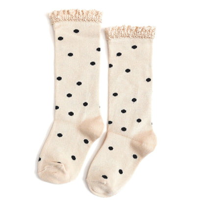 Lace Top Knee High Socks - Vanilla Dot