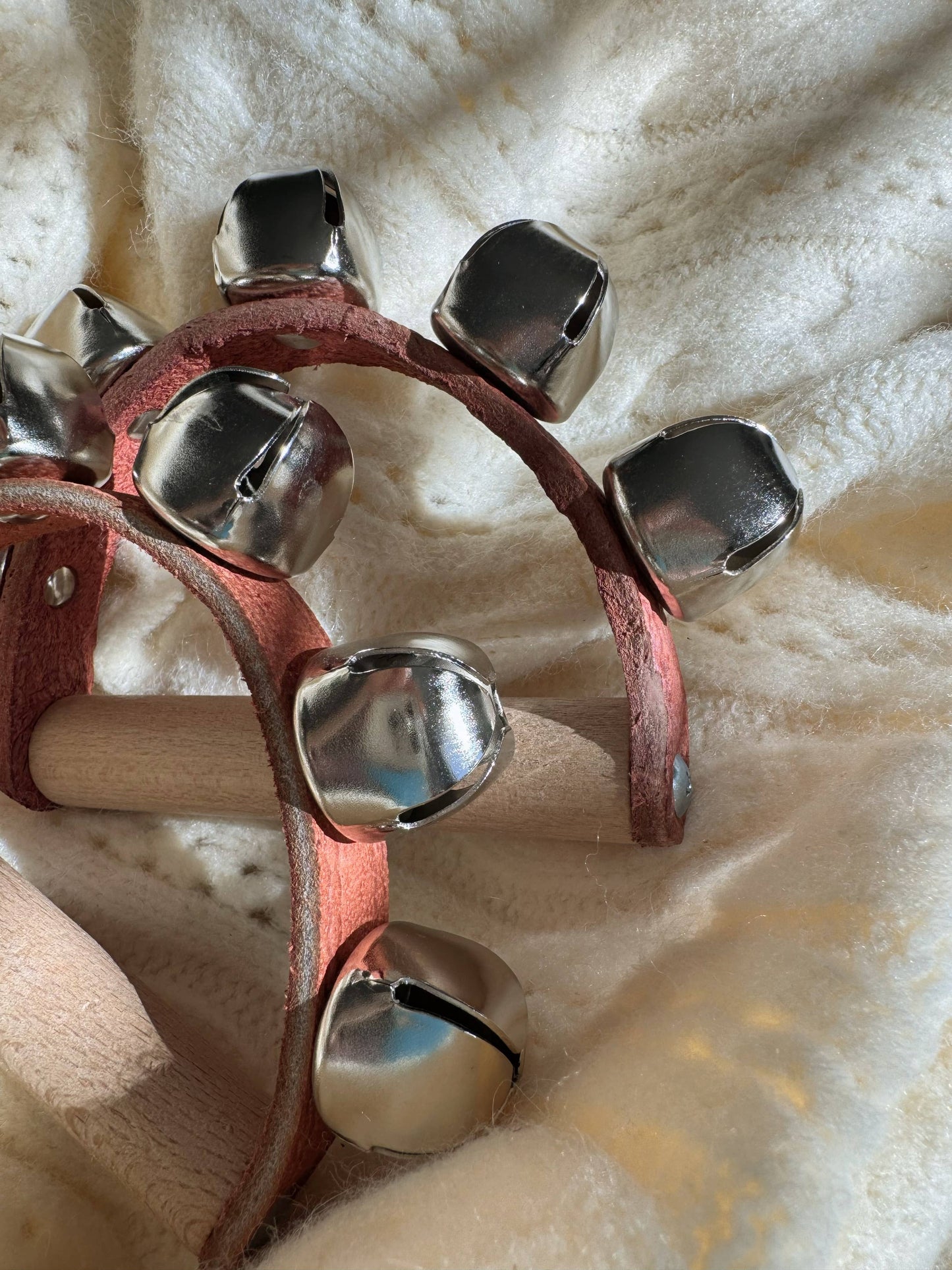 Velvet Wooden Hand Bell Leather Strap