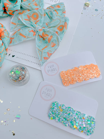 Teal Gold Glitter Snap Barrette