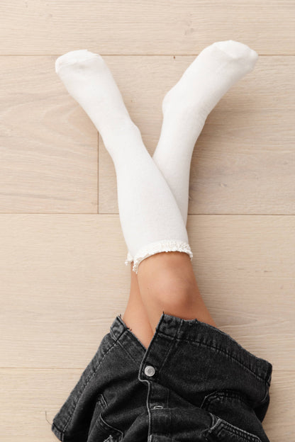 Fancy Lace Top Knee High Socks - Ivory