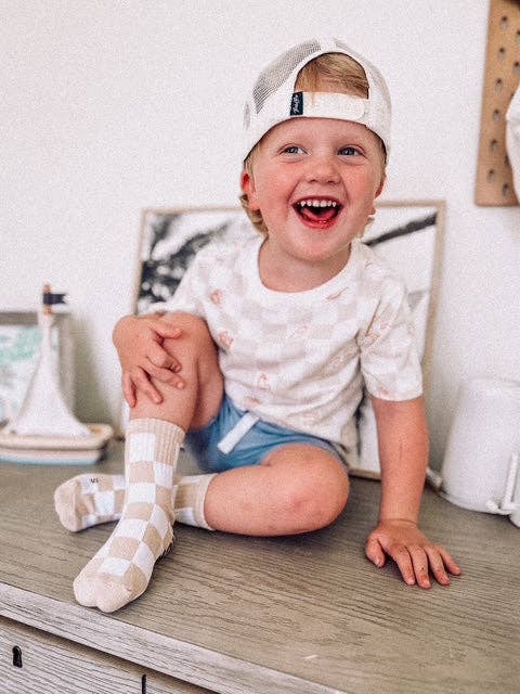 Beige Checker Socks