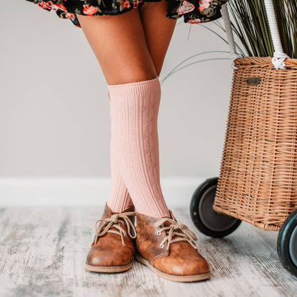 Cable Knit Knee High Socks - Blush