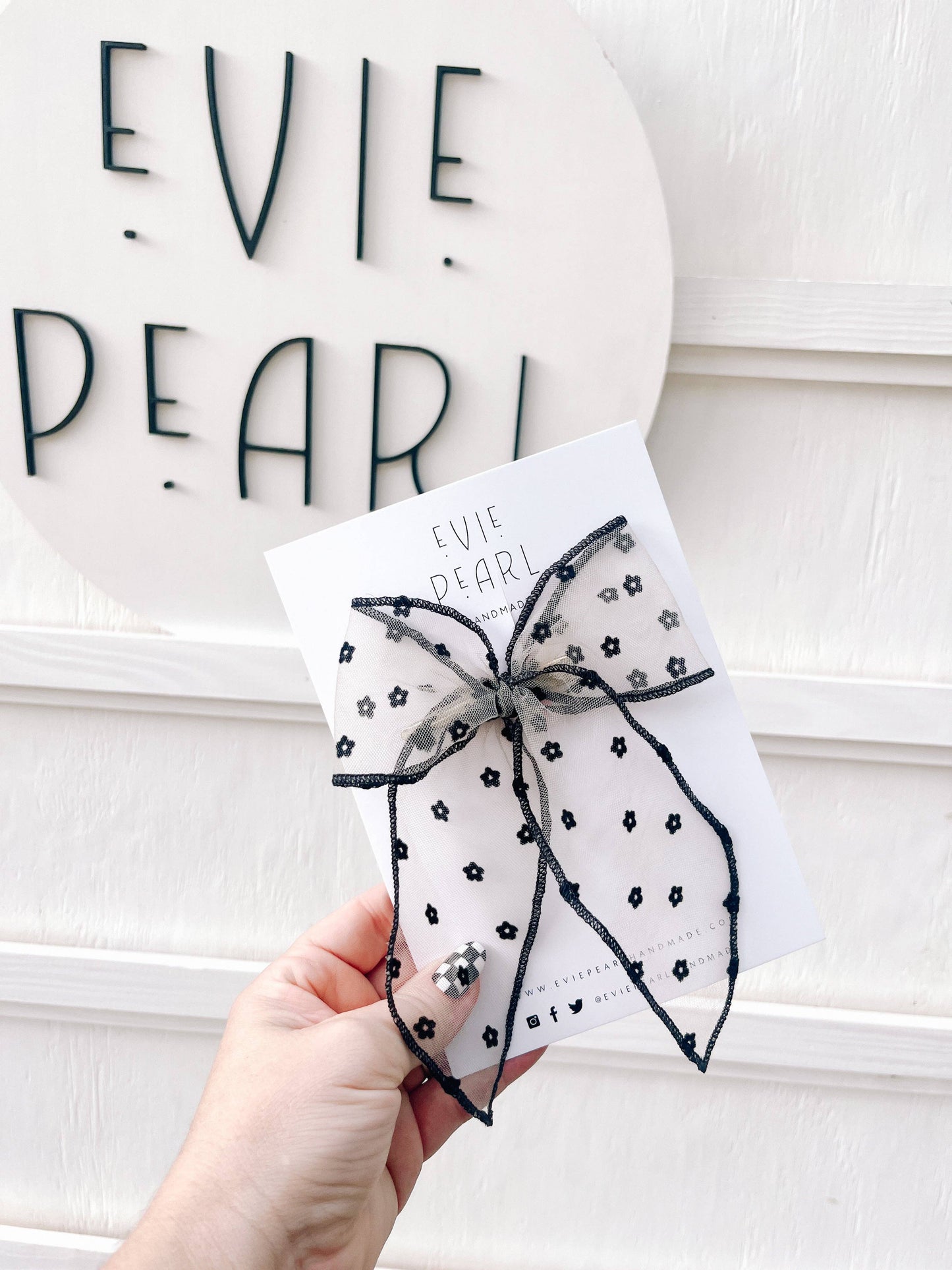 Black Flower Swiss Dot Oversized Bow