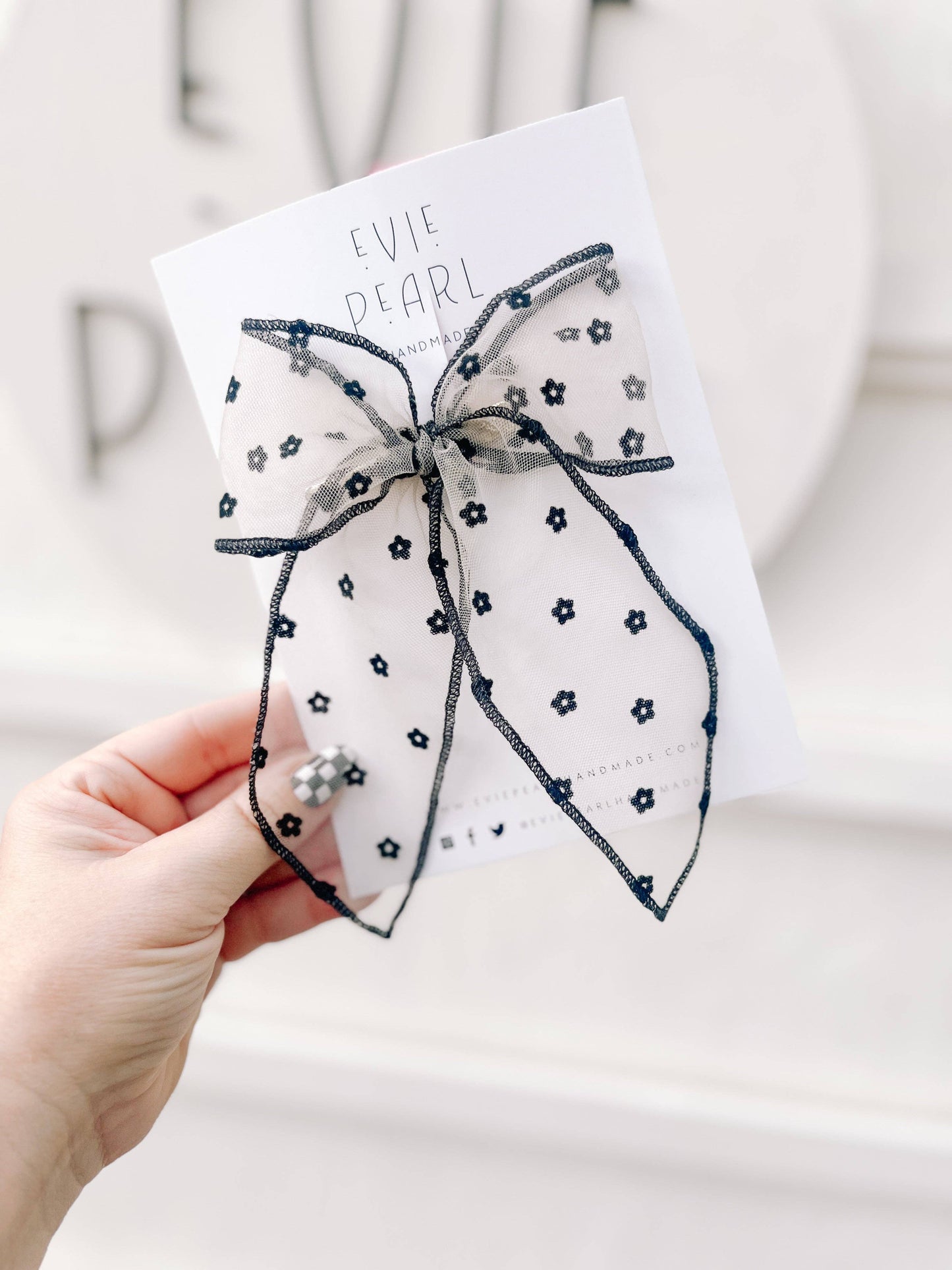 Black Flower Swiss Dot Oversized Bow