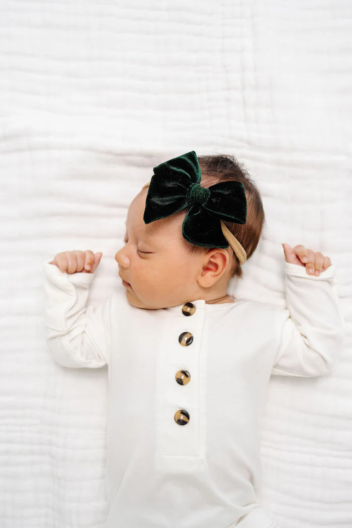 Velvet Bow Headband (Pine)
