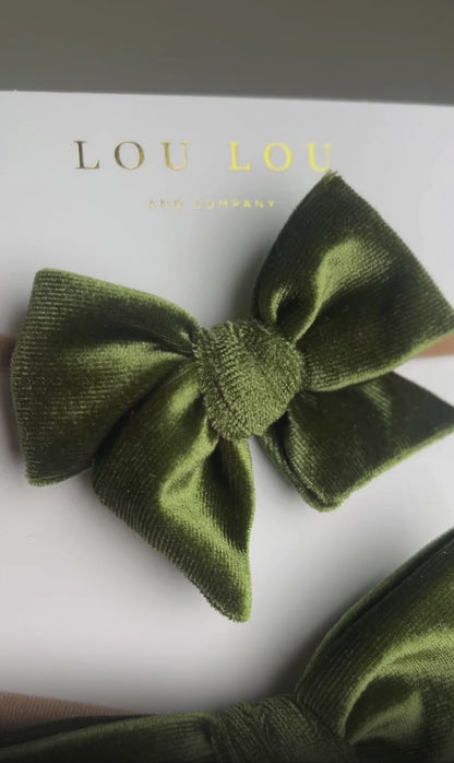 Velvet Bow Headband - Olive