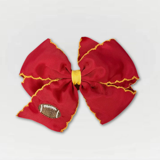 Red Football Embroidered Bow