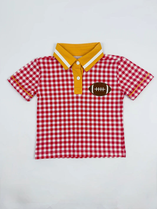 Red & Gold Gingham Football Polo