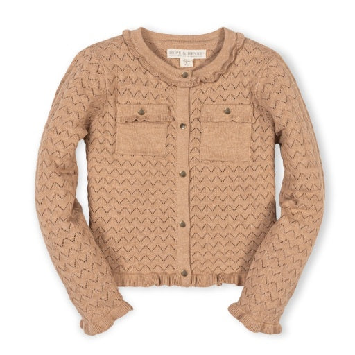 ORGANIC RUFFLE TRIM POINTELLE CARDIGAN