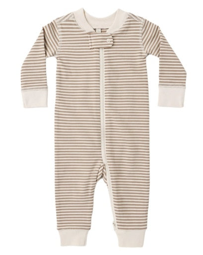 ZIP LONG SLEEVE SLEEPER ALMOND STRIPE