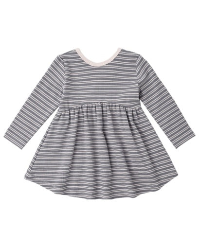 RIBBED LONG SLEEVE DRESS SLATE MICROSTRIPE