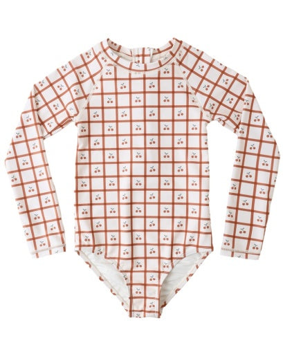 DELPHINE RASHGUARD ONE-PIECE CHERRY CHECK