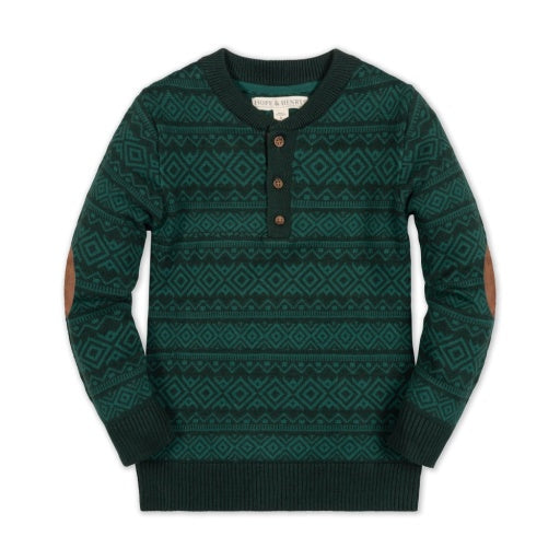 ORGANIC SWEATER HENLEY w/ ELBOW PATCHES