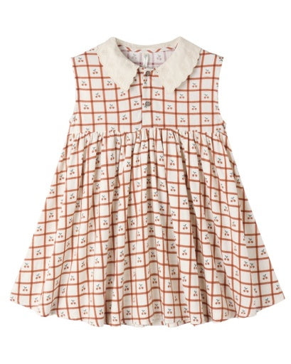 COLLARED BABYDOLL DRESS CHERRY CHECK