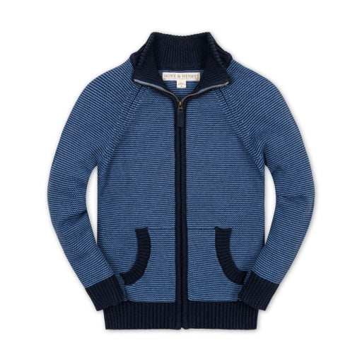 ORGANIC FULL ZIP MOCK NECK SWEATER