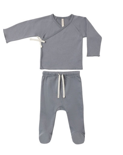 WRAP TOP + FOOTED PANT SET SLATE