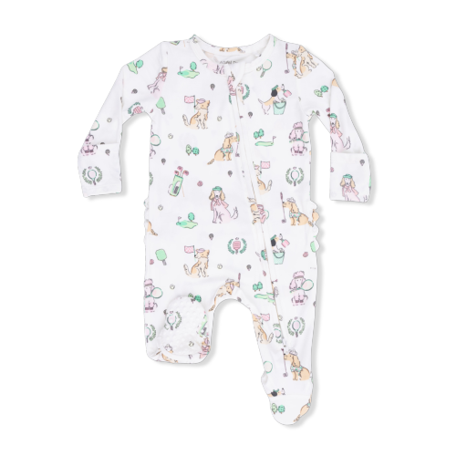 Country Club Dogs Pink - 2 Way Ruffle Back Zipper Footie