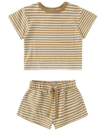 BOXY POCKET TEE + SHORT SET HONEY STRIPE