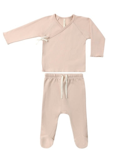 WRAP TOP + FOOTED PANT SET DUSTY ROSE