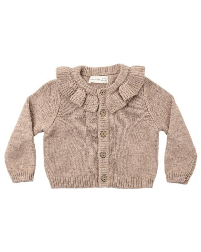 RUFFLE COLLAR CARDIGAN HEATHERED ALMOND