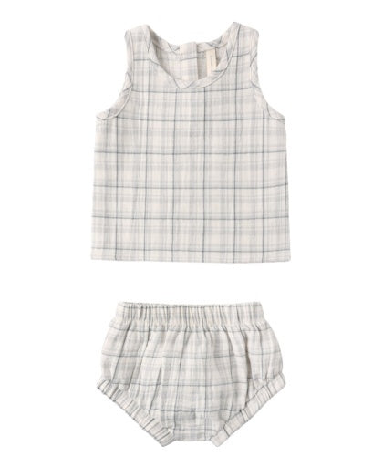 WOVEN TANK SET BLUE PLAID