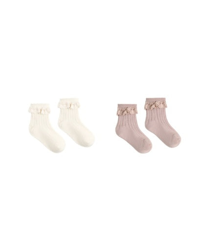 LACE TRIM SOCKS, 2-PACK ROSEWOOD, NATURAL