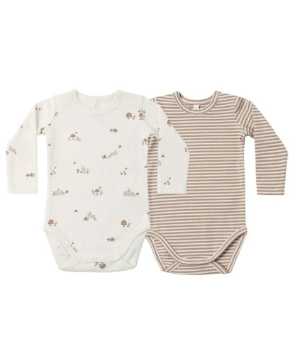 JERSEY BODYSUIT, 2 PACK BUNNIES, ALMOND STRIPE