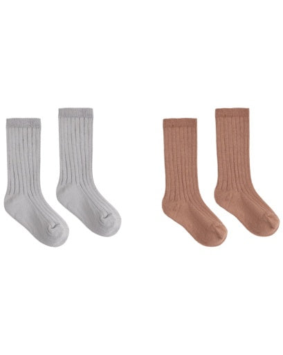 RIBBED SOCKS, 2-PACK (CLAY, DUSTY BLUE)