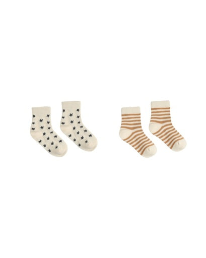 JACQUARD SOCKS, 2-PACK FAWN STRIPE, MIDNIGHT STARS