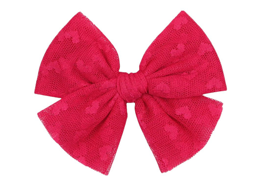 Tulle Pink Heart Bow Clip