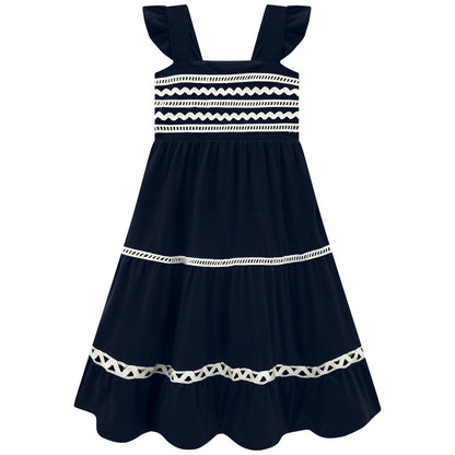 Navy Ribbon Flutter Dress