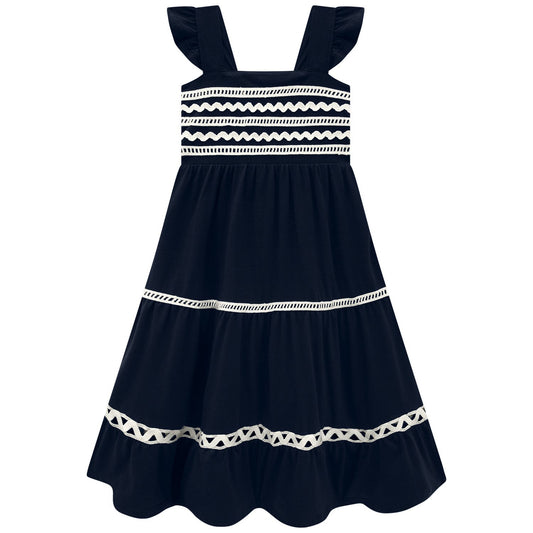Navy Ribbon Flutter Dress