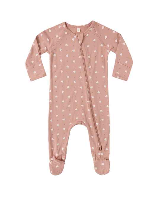 Bamboo Zip Footie (Pink Hearts)