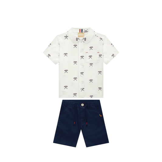 Croquet Club Button-Up & Navy Short Set