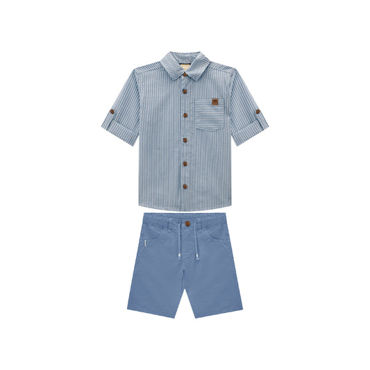 Solemn Blue Button-Up & Short Set