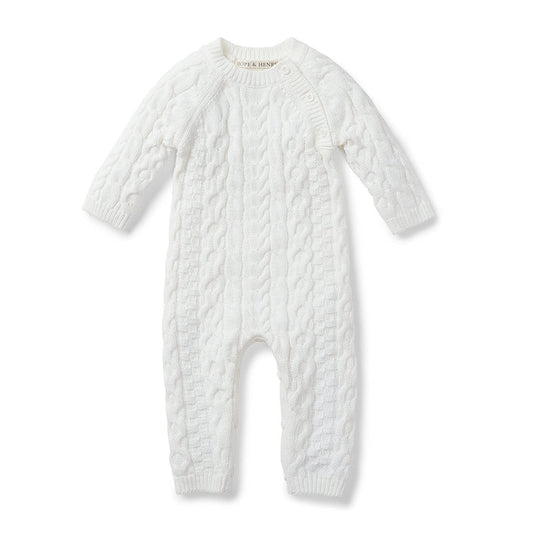 Organic Cable Knit Sweater Romper (White)