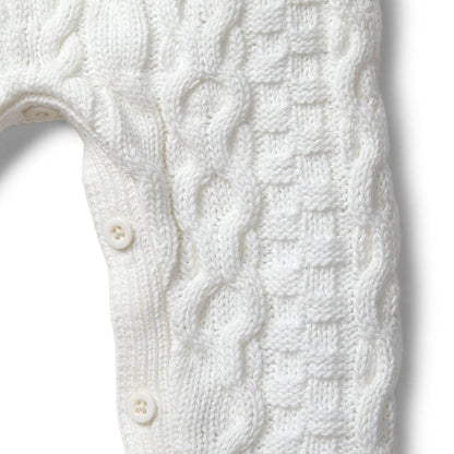 Organic Cable Knit Sweater Romper (White)