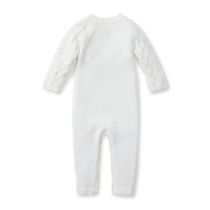 Organic Cable Knit Sweater Romper (White)