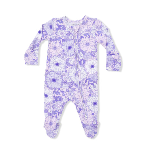 Lacy Lavender Floral 2 Way Ruffle Back Zipper Footie
