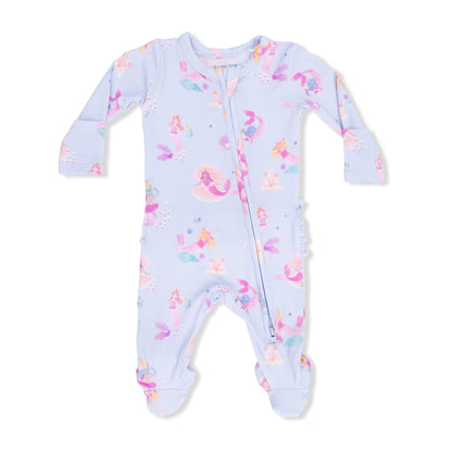 Mermaid Princesses 2 Way Ruffle Back Zipper Footie