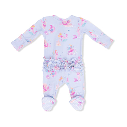 Mermaid Princesses 2 Way Ruffle Back Zipper Footie